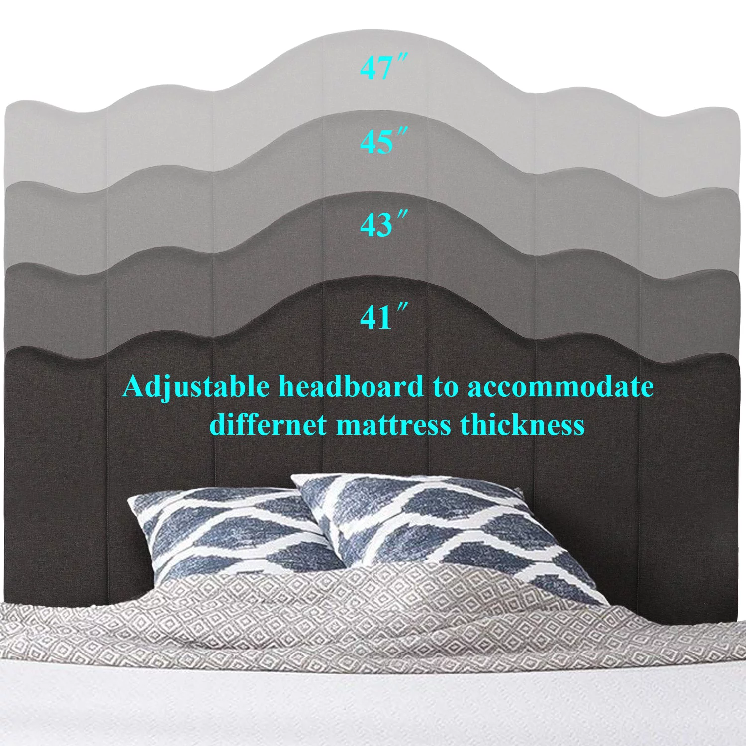VECELO Twin Size Bed with Adjustable Headboard, Modern Upholstered Platform Bed Frame for Bedroom, No Spring Box Need, Dark Grey