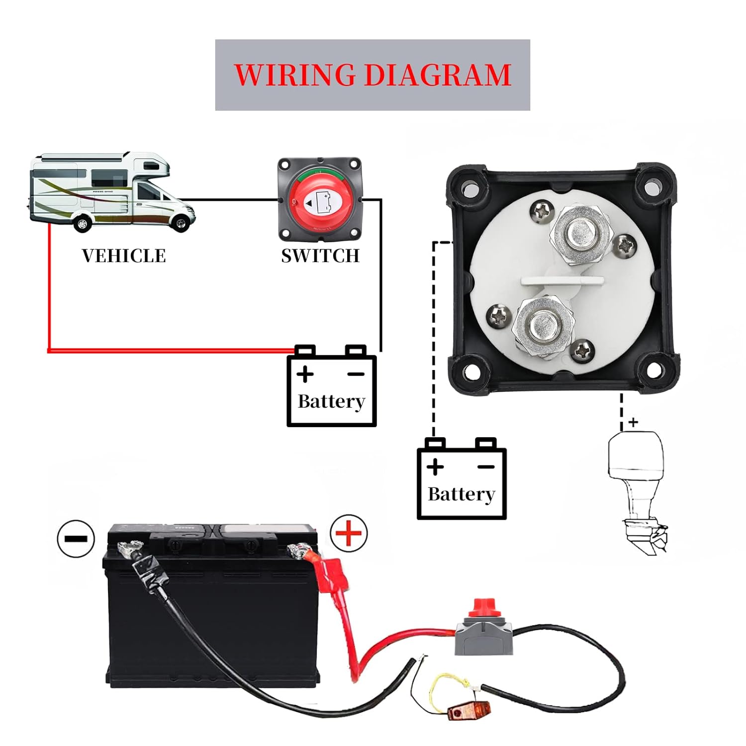 Akarado Battery Switch, 12-48 V Battery Power Cut Master Switch Disconnect Isolator for Car, Vehicle, RV and Boat (On/Off)