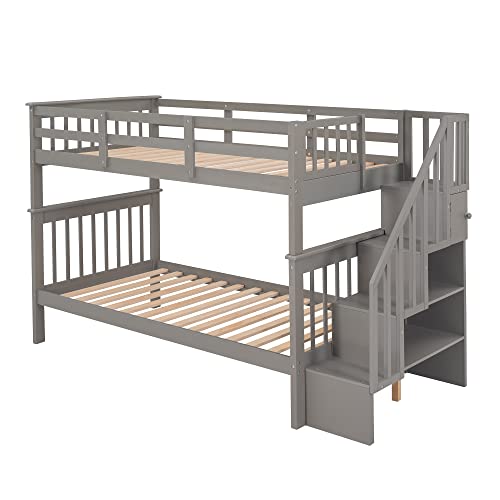 Ball & Cast Full Over Full Bunk Bed with Twin Size Trundle and Built in 4 Drawer,Wood Bunkbed w/Storage Ladder & Slat Support