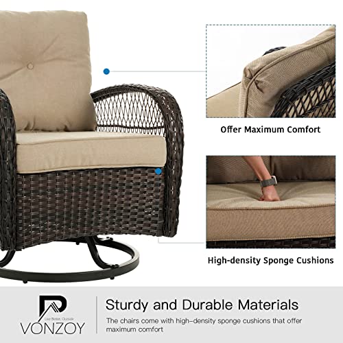 3 Pieces Patio Furniture Set, Outdoor Swivel Glider Rocker, Wicker Patio Bistro Set with Rocking Chair, Thickened Cushions and Table for Porch (Blue)