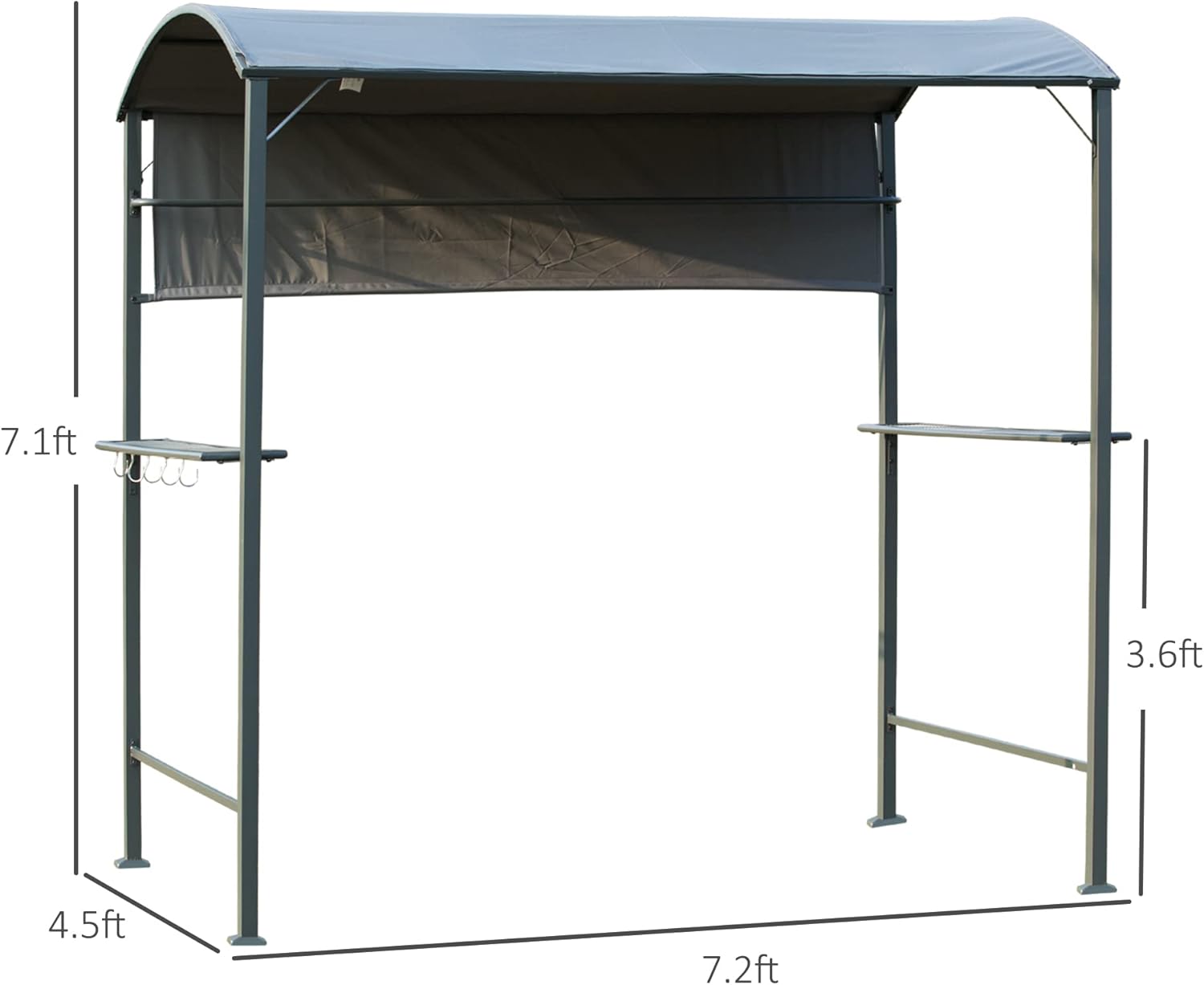 Outsunny 7FT Grill Gazebo BBQ Canopy with Sun Shade Panel Side Awning, 2 Exterior Serving Shelves, 5 Hooks for Patio Lawn Backyard