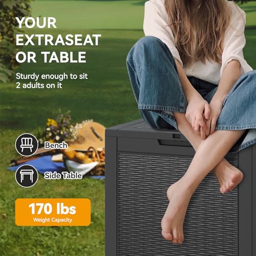 KAMABOKO Outdoor Storage Box, 150 Gallon Large Outdoor Resin Deck Box, Storage Waterproof Boxes Lockable Lid for Garden Tools, Pool Supplies