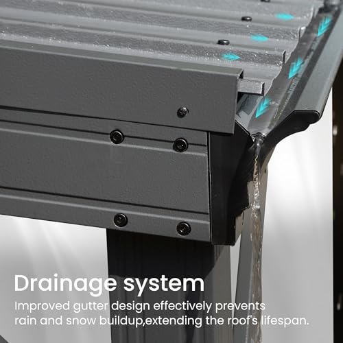 Domi 10' x 14' Lean to Gazebo, Wall Mounted Gazebos Pergola with Built in Drainage System, Galvanized Steel Roof