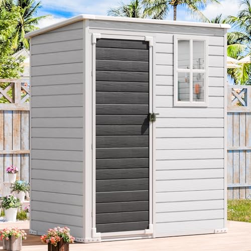 Outdoor Resin Storage Shed with Floor Included 5x3 FT, Waterproof Outside Sheds with Window Lockable Door