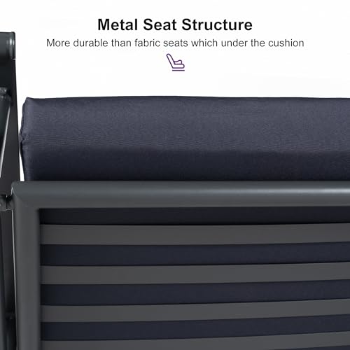 PURPLE LEAF Outdoor Patio Porch Swing with Adjustable PVC Canopy, 3-seat Swing Chair Bench with Side Cup Holder for Backyard Front Porch Lawn