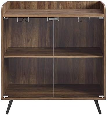 Pemberly Row 30 Glass Door Bar Cabinet in Dark Walnut