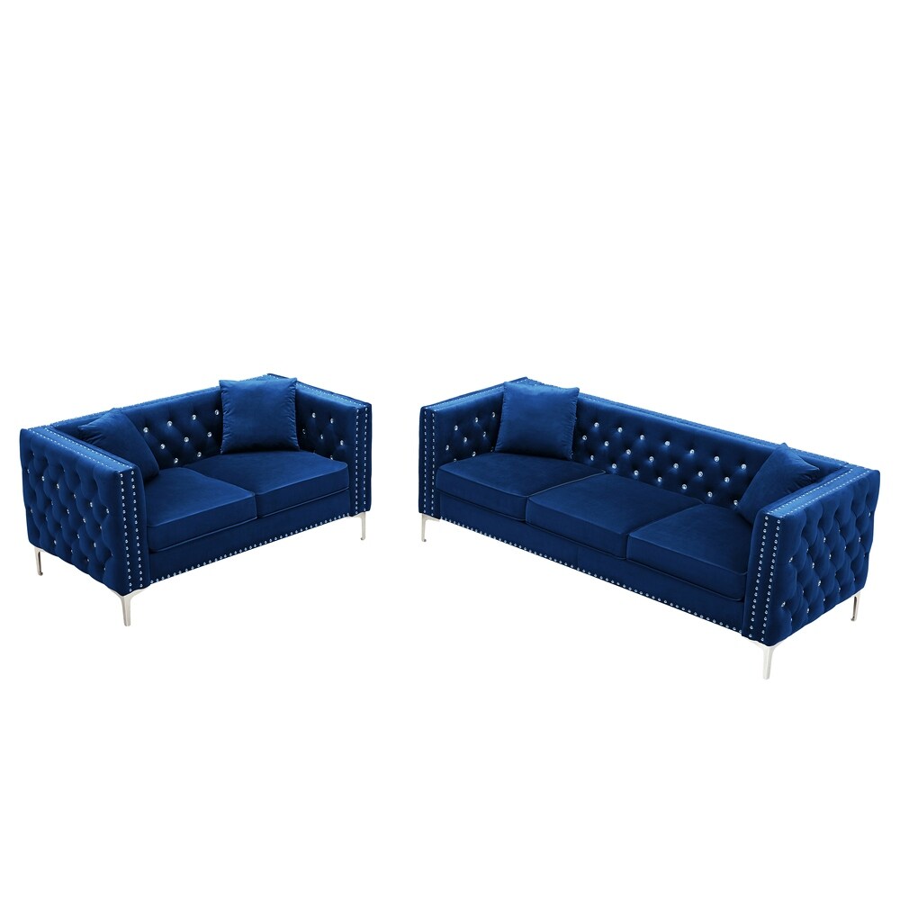 Modern 2 Piece Living Room Set with Sofa and Loveseat Grey