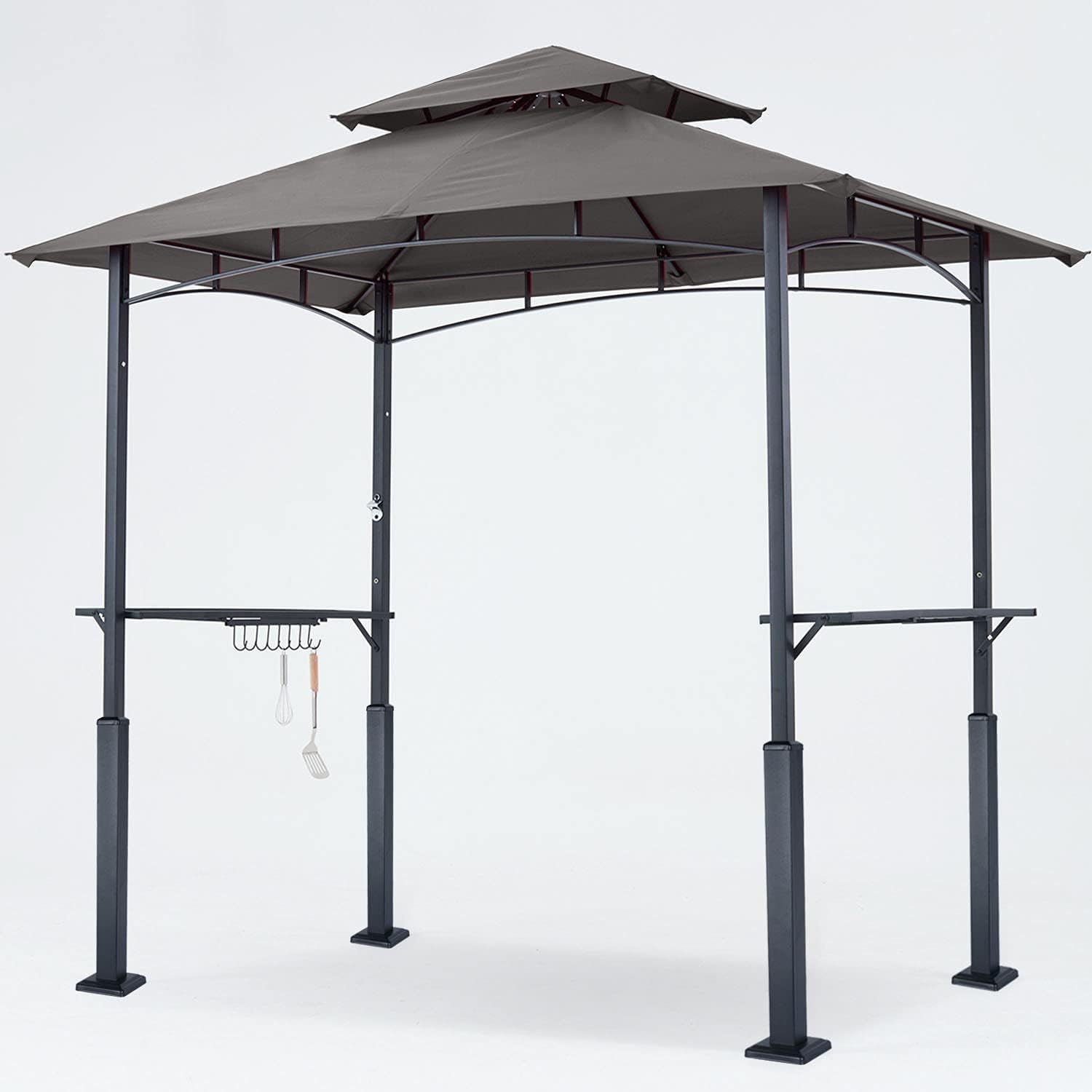 ABCCANOPY 8'x 5' Grill Gazebo Shelter, Outdoor Backyard BBQ Gazebo Canopy with LED Light (Khaki)