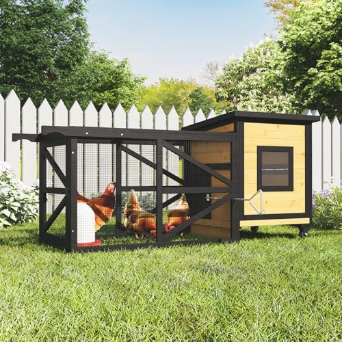 80'' Chicken Coop with Nesting Box, Outdoor Duck Coop, Chicken House for Outside, Wooden Chicken Coops with Run & Waterproof Asphalt Roof