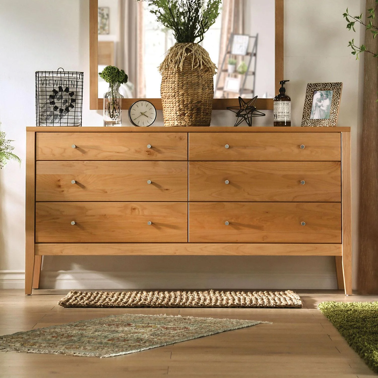 Mid-Century Modern Light Oak Solid Wood Dresser FOA FOA7602D-6D Willamette