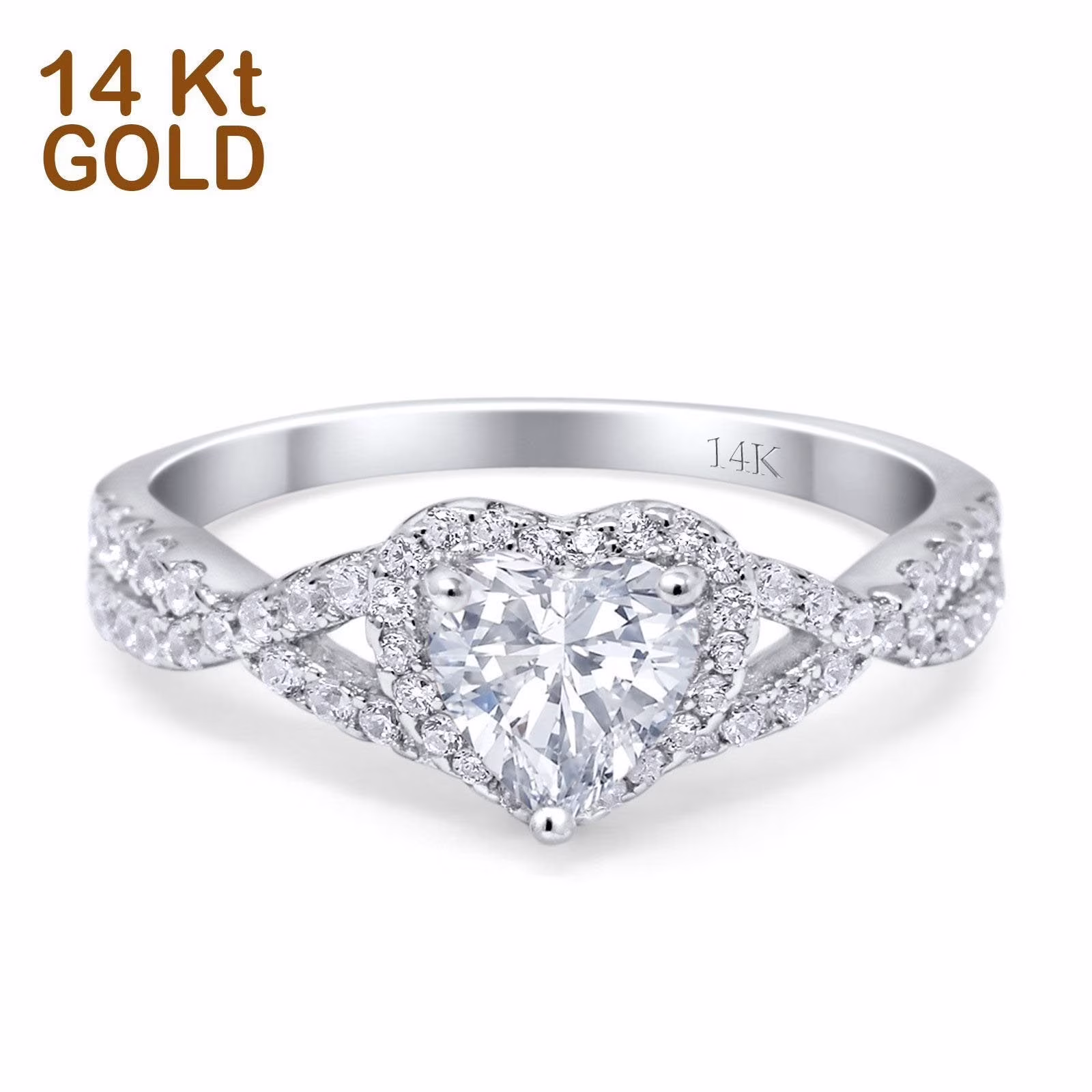 14K Gold Heart Promise Ring Infinity Shank Round Simulated CZ Size 5