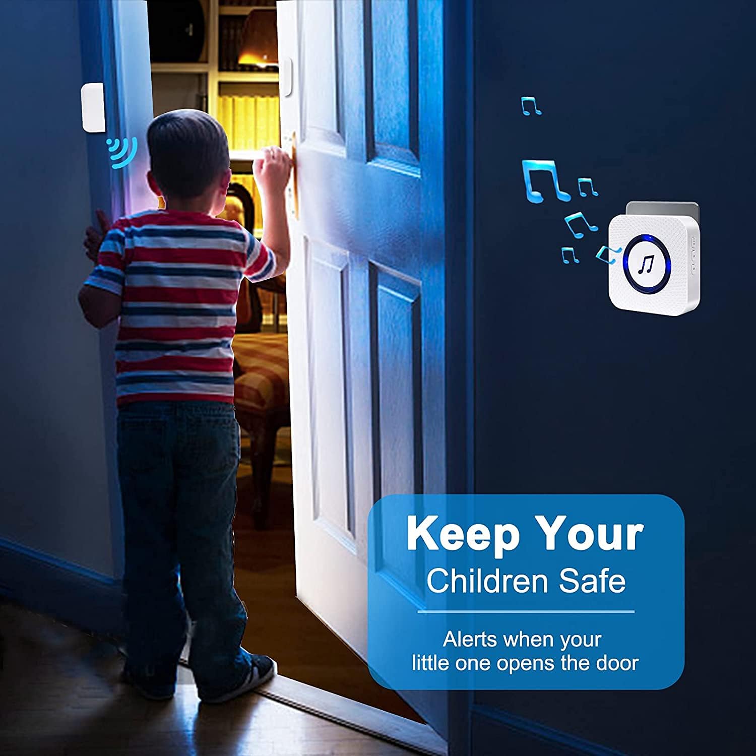Door Chime-Wireless Door Open Chime with 1000ft Range LED Indicators- Door Entry Chime with 55 Chimes 5 Adjustable Volume Mute Mode for