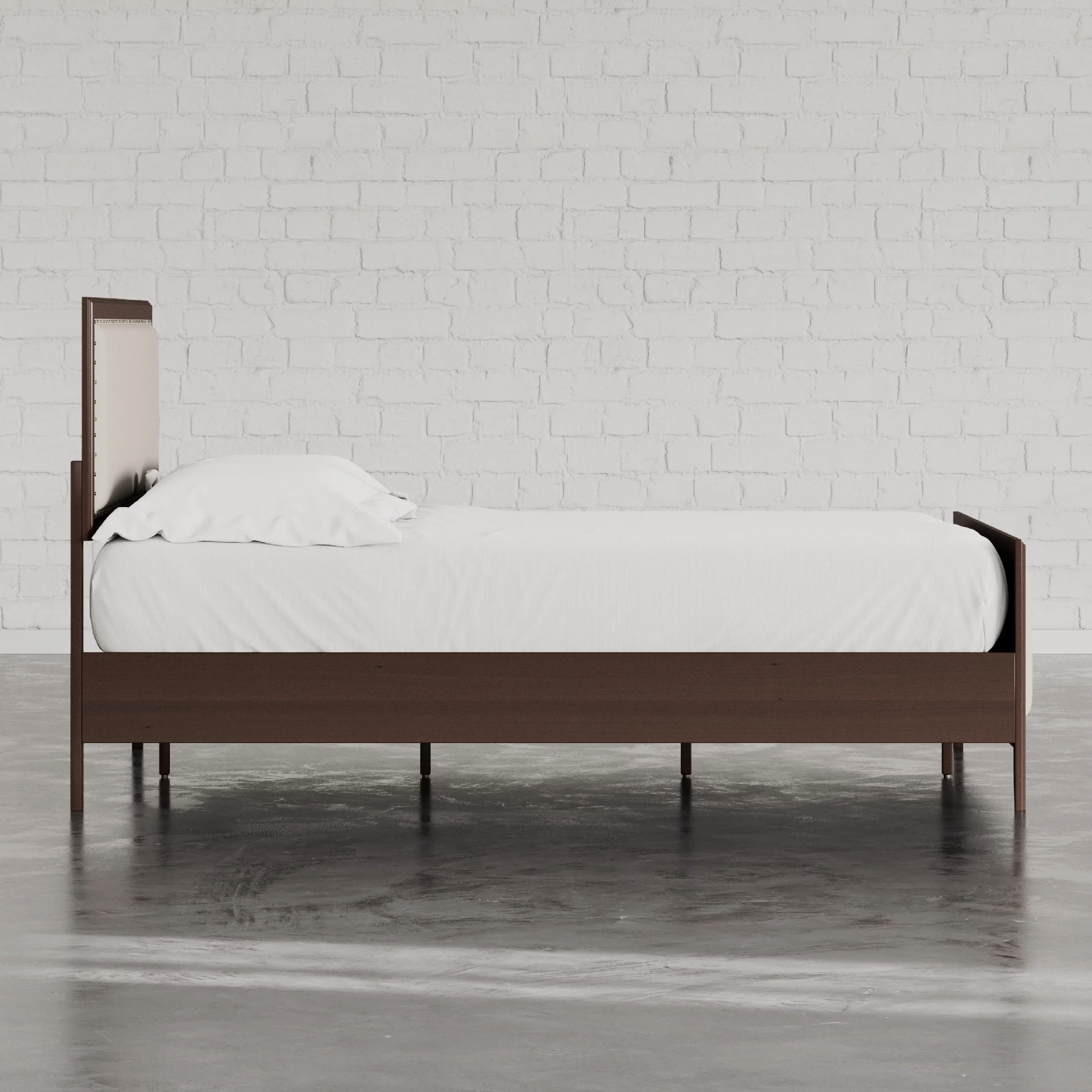 DG Casa Salerno Upholstered Wood Platform Bed Frame with Nailhead Trim Adjustable Height Headboard and Full Wooden Slats Box Spring Not Required