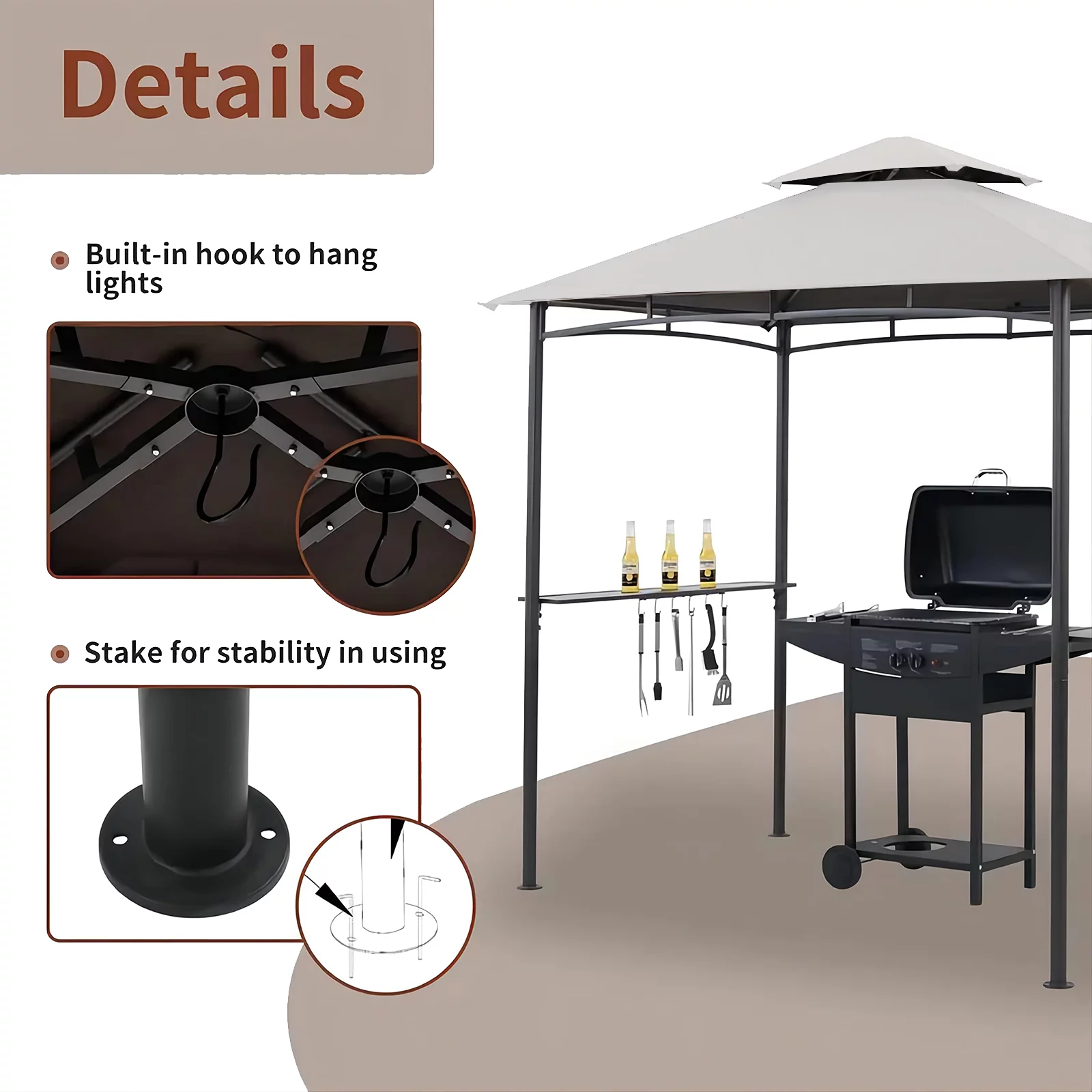 Grezone Outdoor Grill Gazebo Tent BBQ Canopy for Outdoor Grill Shelter BBQ Grill Gazebo Hardtop (L96 x W60 x H101 Inch) White - Radiant Selections
