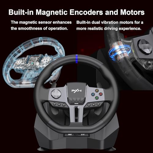 PXN - V9 Gen2 Racing Wheel - 270&900° Car Sim, 3 Pedals, H Shifter, APP Support, Vibration Feedback - Gaming Steering Wheel for PC, PS3, PS4