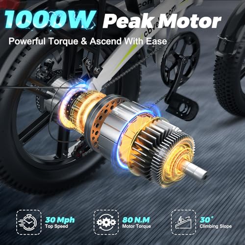 DriftGod Folding Electric Bike for Adults &ndash; 1000W Motor, 20"x3" Fat Tire, 48V Removable Battery, All-Terrain E-Bike with 7-Speed