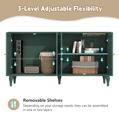 ARTPOWER Sideboard Buffet Cabinet with Storage, 58'' Mid-Century Modern Storage Cabinet with 4 Doors and Adjustable Shelves