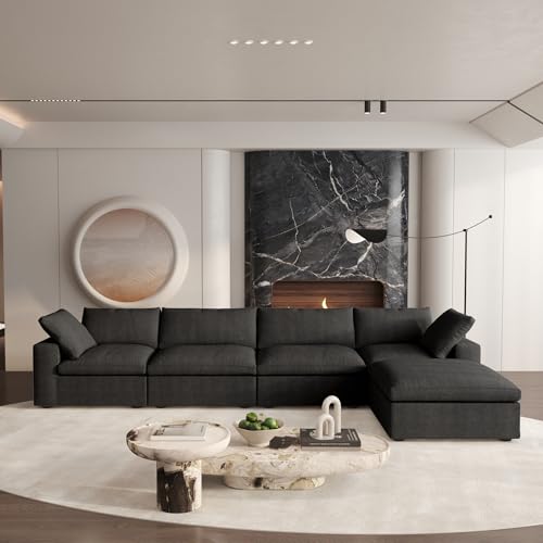 160.6" Cloud Couch Modular Sectional Sofa for Livingroom,Oversized Convertible Sofa with Storage Ottomans,6 Seat Wide Couches