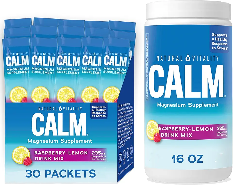 Natural Vitality Calm, Magnesium Citrate Supplement, Anti-Stress Drink Mix Powder - Gluten Free, Vegan, & Non-GMO, Raspberry Lemon