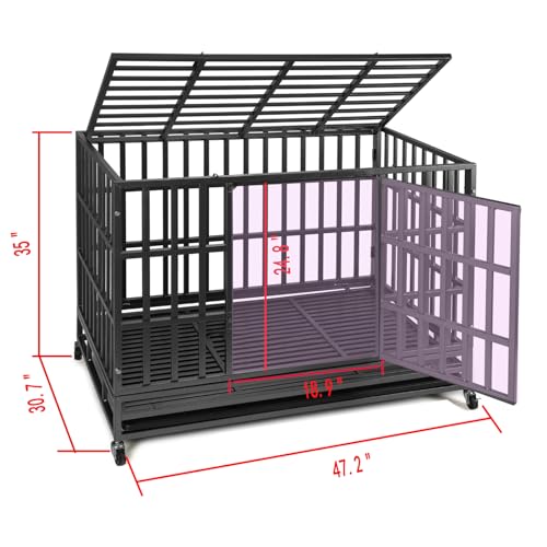 Enhanced Heavy Duty Dog Kennel Crate Cage with Strong Metal Frame, Double Doors and Lockable Wheels, for Extra Large Dog Breeds, Pet Playpen (Square