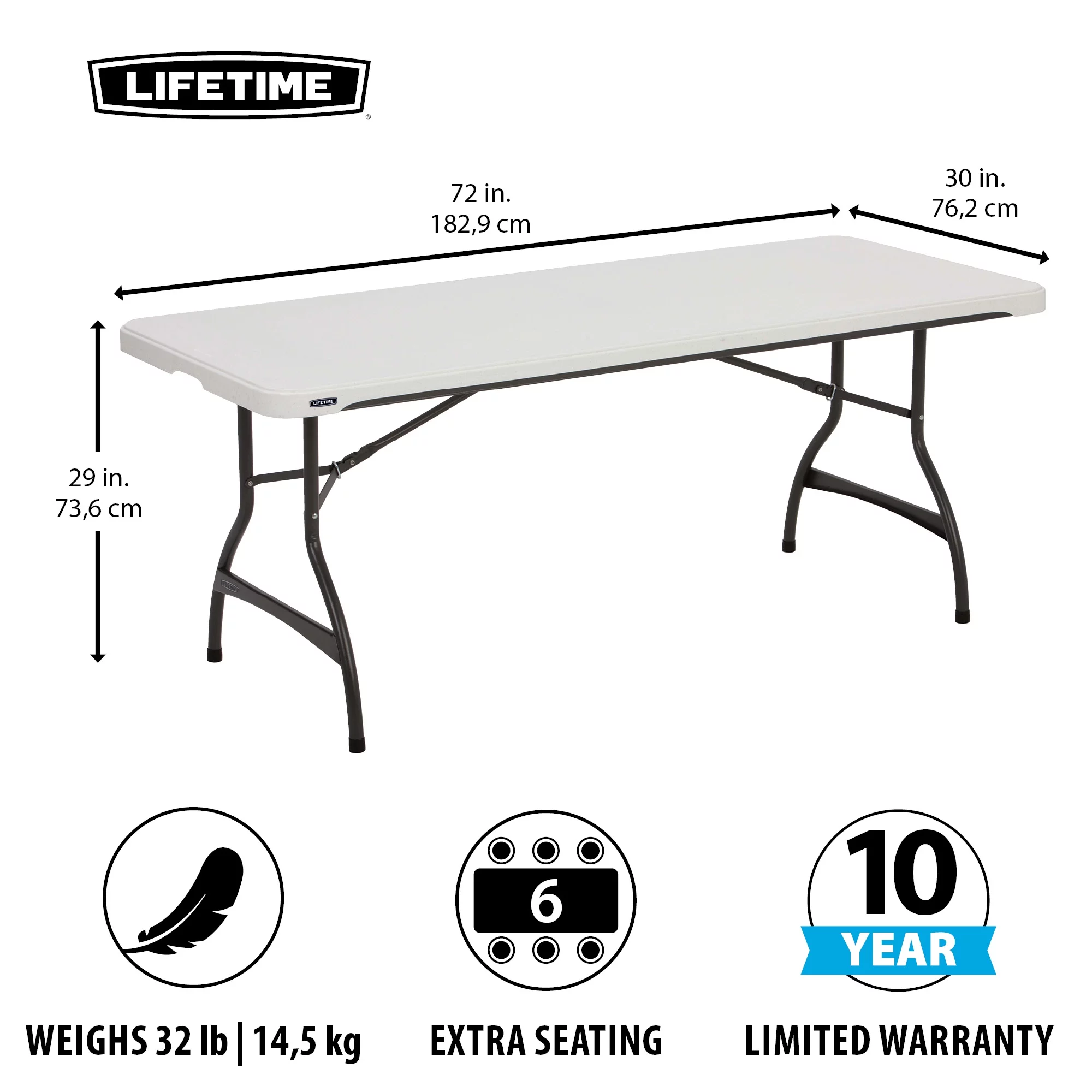 Lifetime 6 Foot Nesting Rectangle Folding Table, Indoor/Outdoor Commercial Grade, White Granite, Set of 4 (480272)