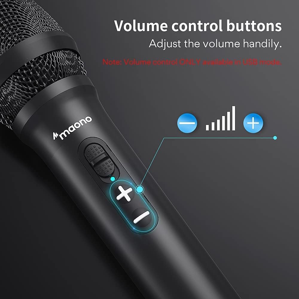 USB/XLR Instrument Dynamic Microphone, MAONO Metal Professional Zero-Latency Monitoring Vocal Mic with Volume Control, Shock Mount and Pop Filter