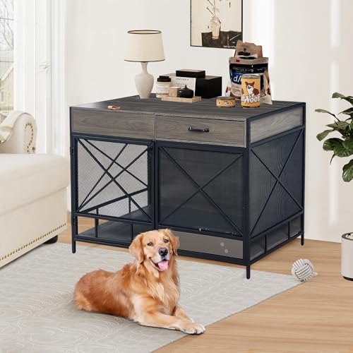 Aoowow Large Double Dog Crate Furniture 72.4" Indoor Dog Kennel with Sliding Barn Door and Divider