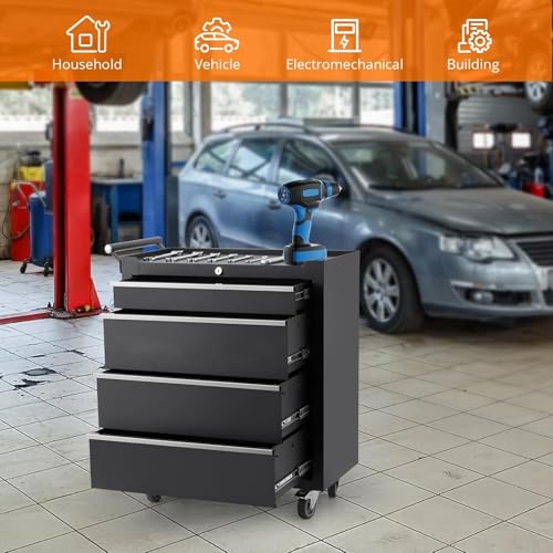Rolling Tool Chest, 4 Drawers Tool Storage Cabinet, Toolbox with Wheels, Portable Tool Cabinet Organizer with Locking System & Drawer Liners