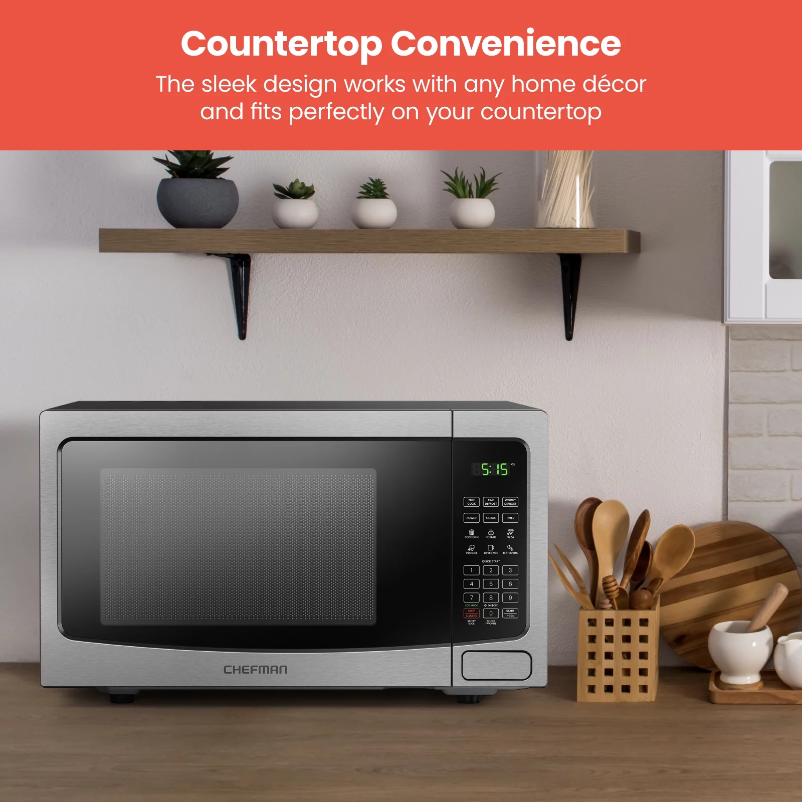 Chefman Countertop Microwave Oven 1.1 Cu. Ft. Digital Stainless Steel Microwave, 1000W