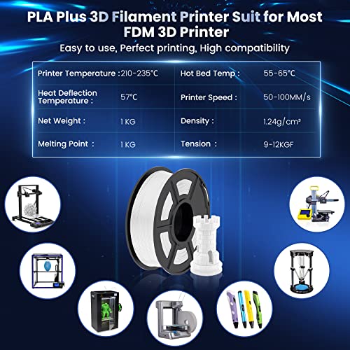 SUNLU 3D Printer Filament Bundle, PLA Plus Filament 10KG 1.75mm, Neatly Wound Filament for Most 3D Printer, 10 Colors, 1kg Spool