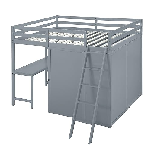 Harper & Bright Designs Full Size Loft Bed with Wardrobe and Desk, Solid Wood Loft Bed Frame with Storage, for Kids Teens Adults (Full Size, White)