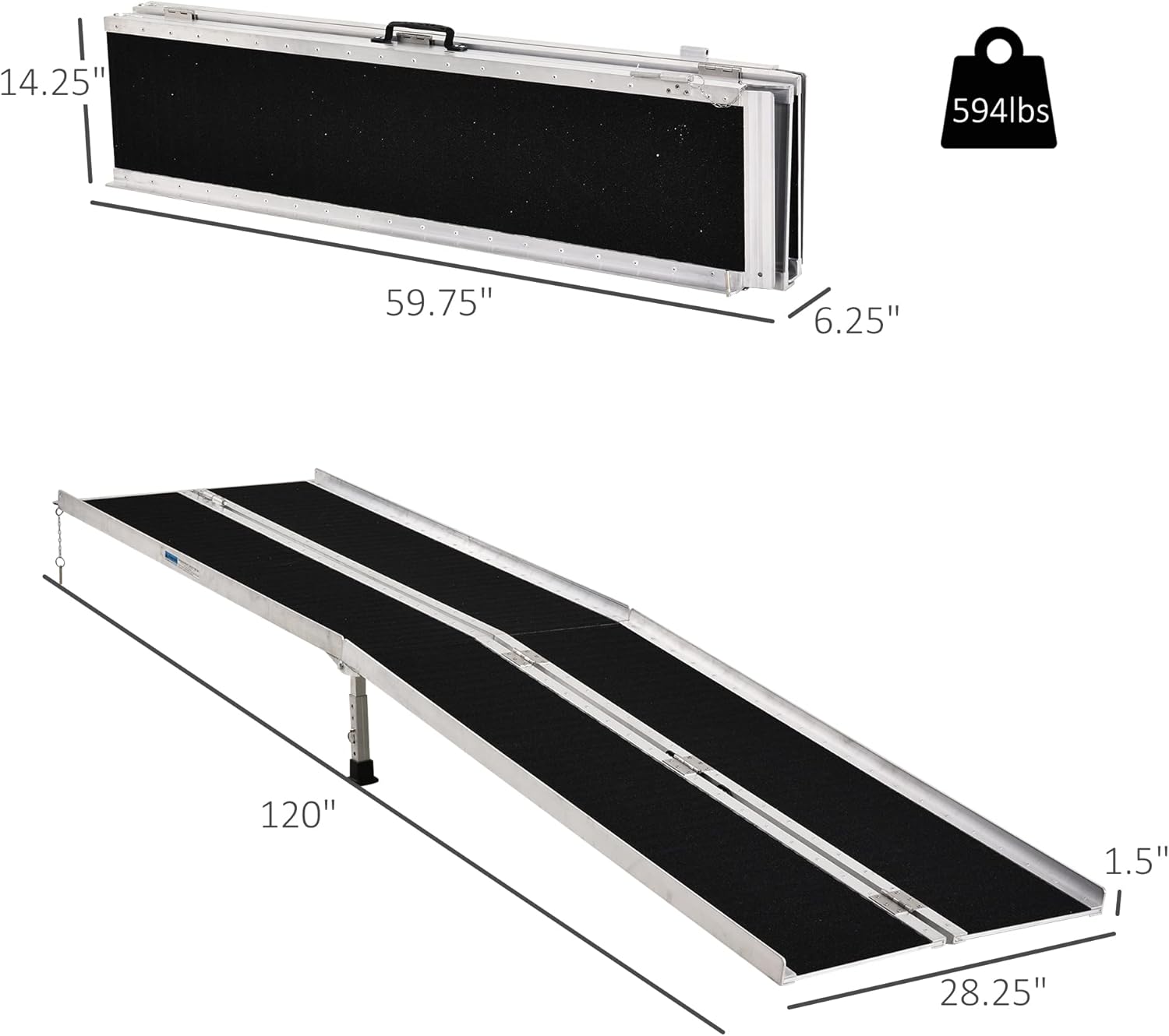HOMCOM Aluminum Portable Skidproof PVC Carpeted Folding Wheelchair Ramp, 4'