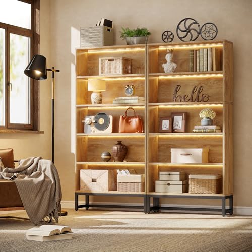 Tribesigns Tall Bookcase Black Bookshelf, 70.8” Large Bookcases Organizer with LED Lights
