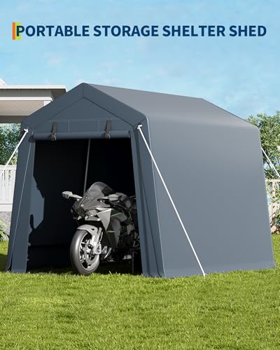 7x10 FT Portable Outdoor Storage Shed with 2 Roll-Up Zipper Doors & Vents, 240G Heavy-Duty Shelter Waterproof PE Tarp