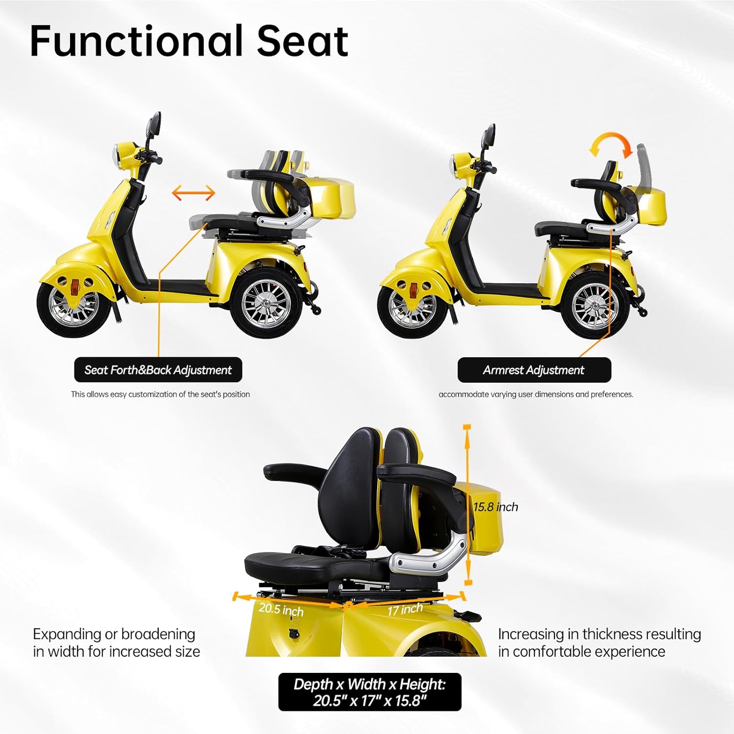 Heavy Duty 4-Wheel 3 Speed Mobility Scooter for Seniors & Adults-500 lbs. Weight Capacity，Adjustable seat.