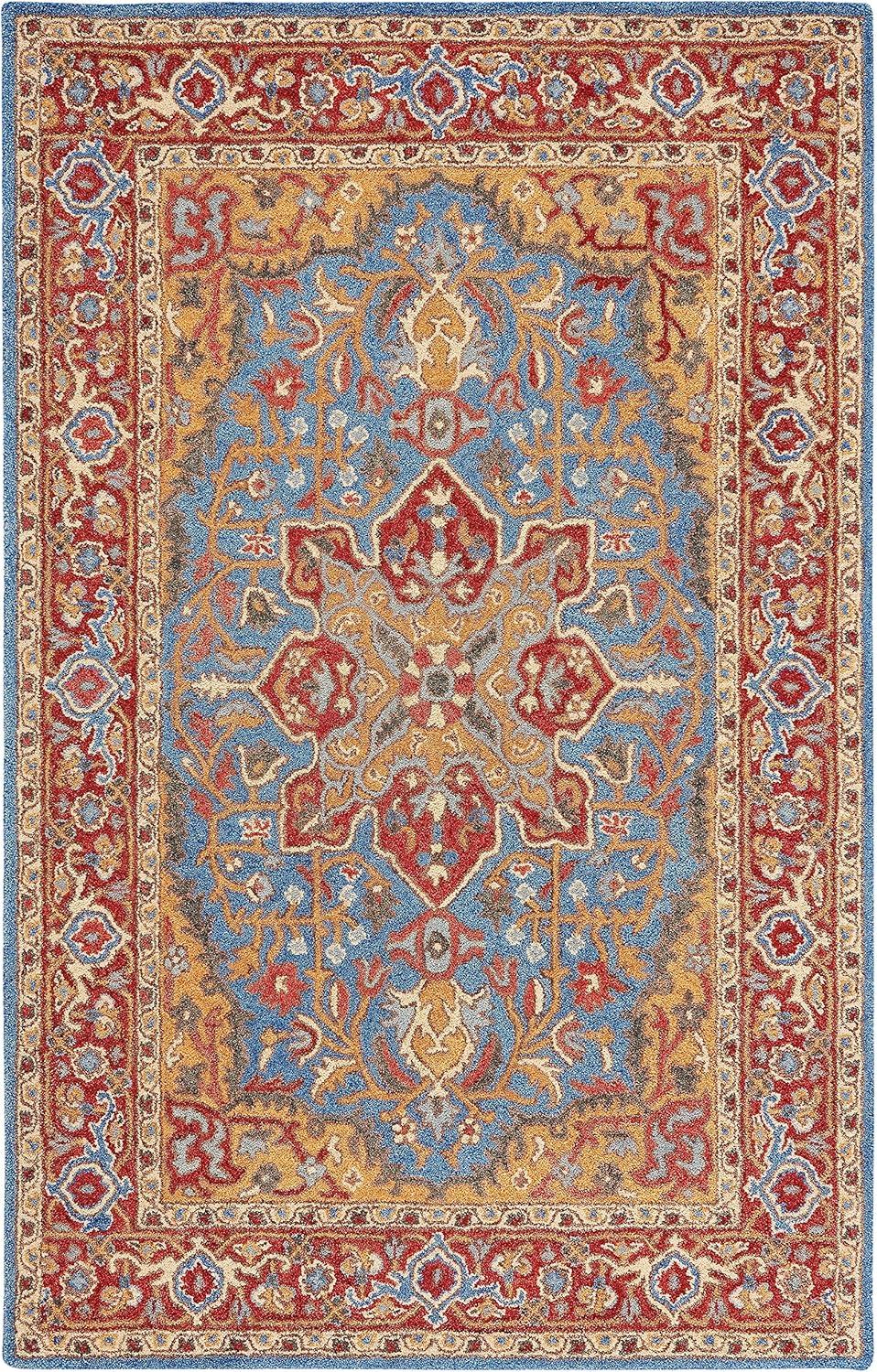 SAFAVIEH Antiquity Collection Area Rug - 8' x 10', Red & Blue, Handmade Traditional Oriental Wool, Ideal for High Traffic Areas in Living Room