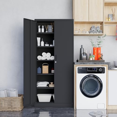 Metal Storage Cabinet with 2 Doors and 5 Adjustable Shelves