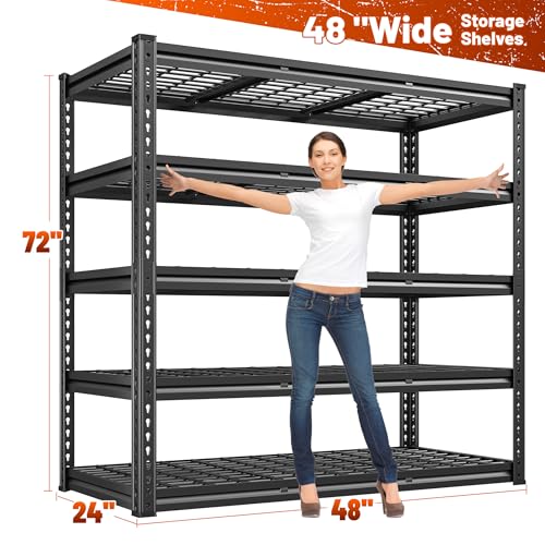 REIBII 48" W Garage Shelving 3000LBS Metal Shelving Heavy Duty Storage Shelves Adjustable Metal Shelf Industrial Pantry Shelves for Warehouse Garage