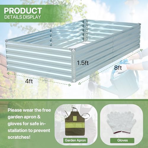 Raised Garden Bed 8x4x1.5FT Galvanized Raised Garden Beds Outdoor for Vegetables Gardening