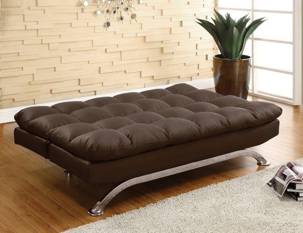 Furniture of America Moore Faux Leather Sleeper Sofa Bed in Dark Brown