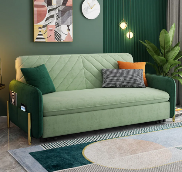 King Bed Sofa Green Upholstered Convertible Sofa