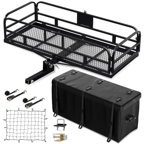 Hitch Mount Cargo Carrier Basket 500 LBS Folding Vehicle Cargo Baskets 60" x 24" x 14" Fits 2" Receiver with 2" Hitch Stabilizer for SUV