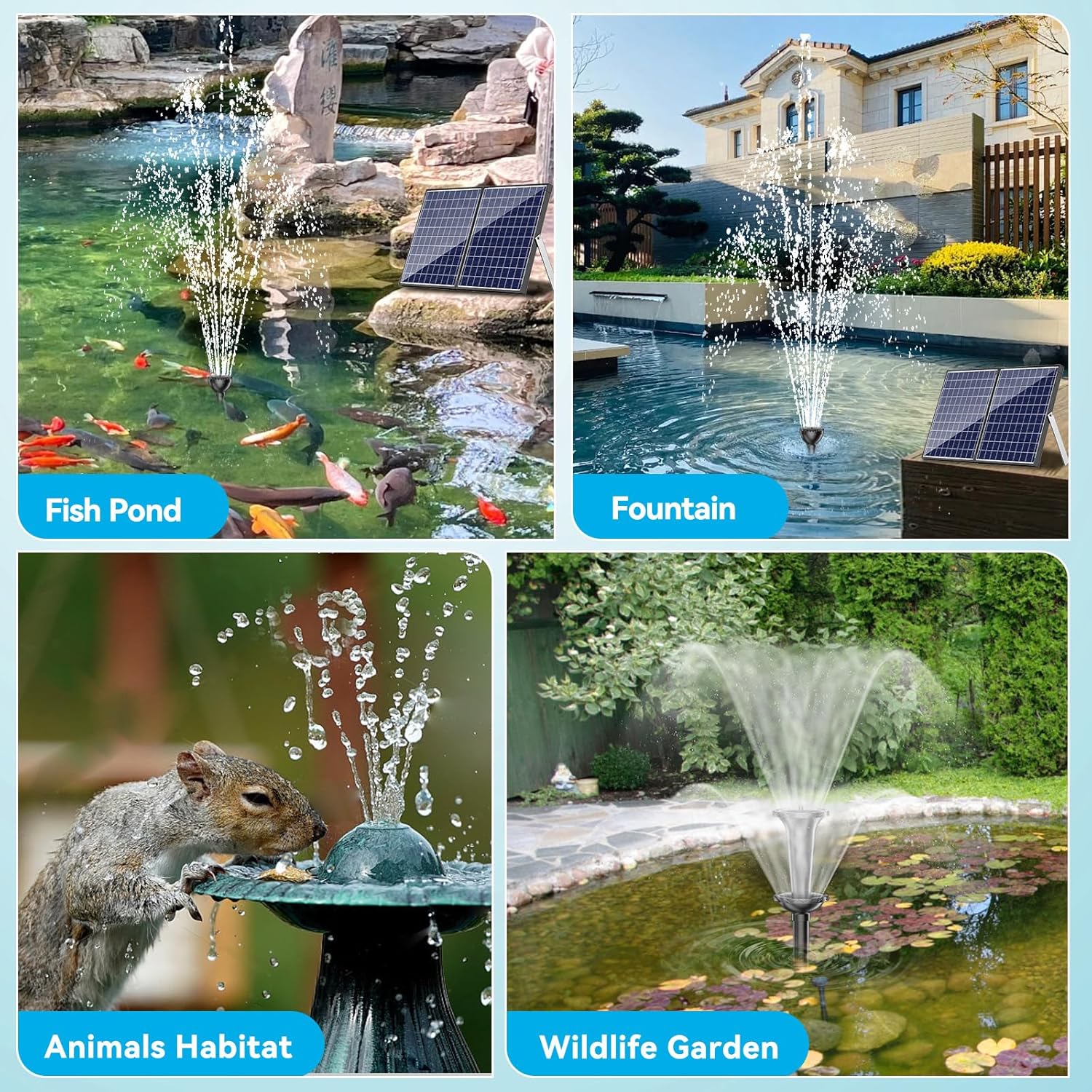 POPOSOAP 55W Solar Fountain Pump, Solar Water Pump with Water Shortage Protection, 480GPH Adjustable Solar Pond Pump with PVC Tubing