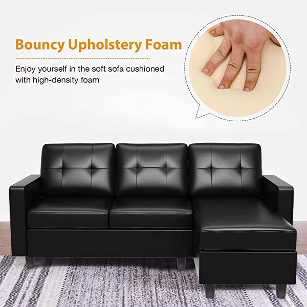 HONBAY Convertible Sectional Sofa Couch, L Shaped Sofa Couch with Faux Leather Sectional for Small Apartment Brown