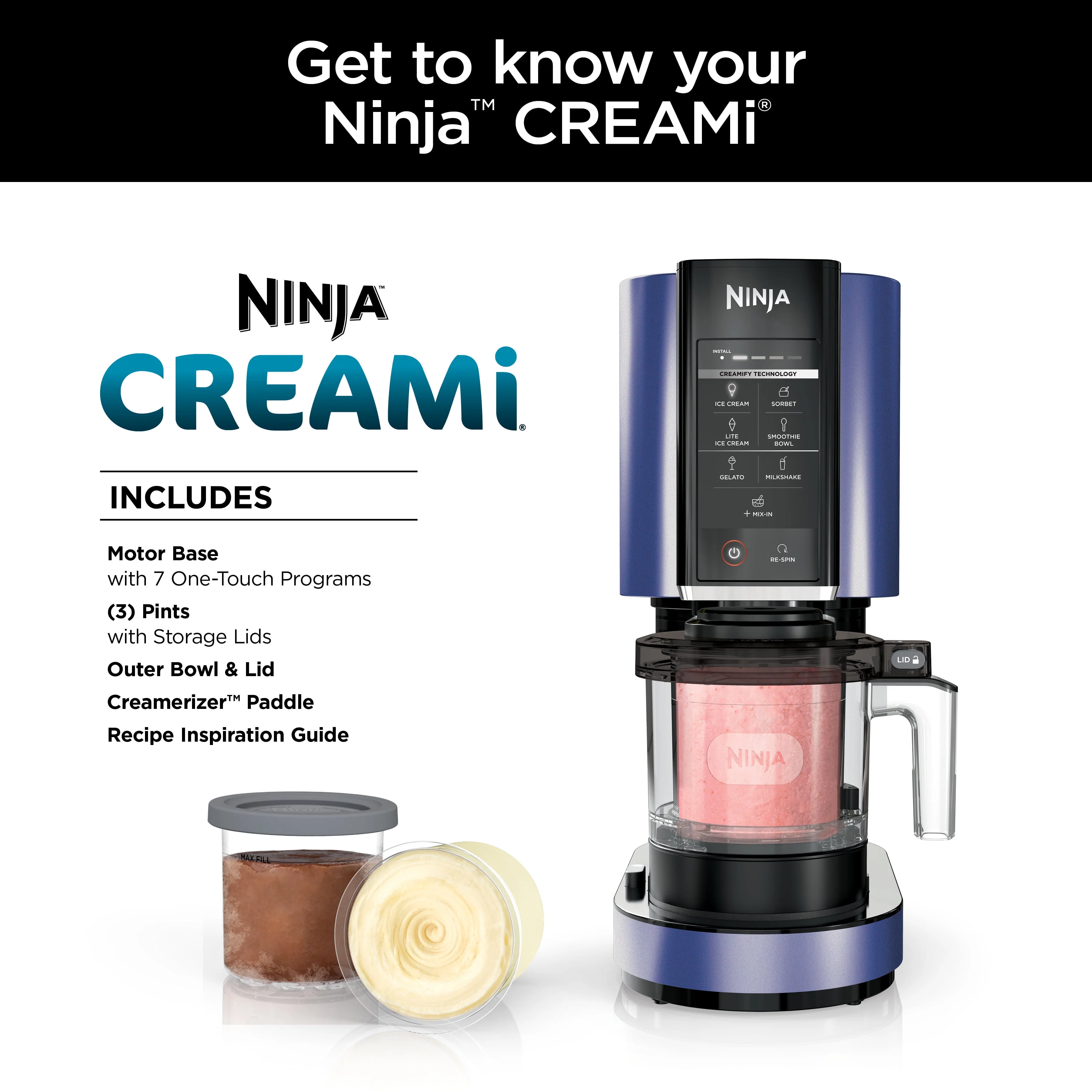 Ninja鈩?CREAMi鈩? Ice Cream Maker, 7 One-Touch Programs, Blue - NC301NV