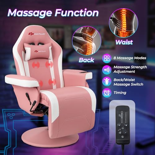 Goplus Massage Gaming Chair, Racing Style Gaming Recliner w/Adjustable Backrest and Footrest