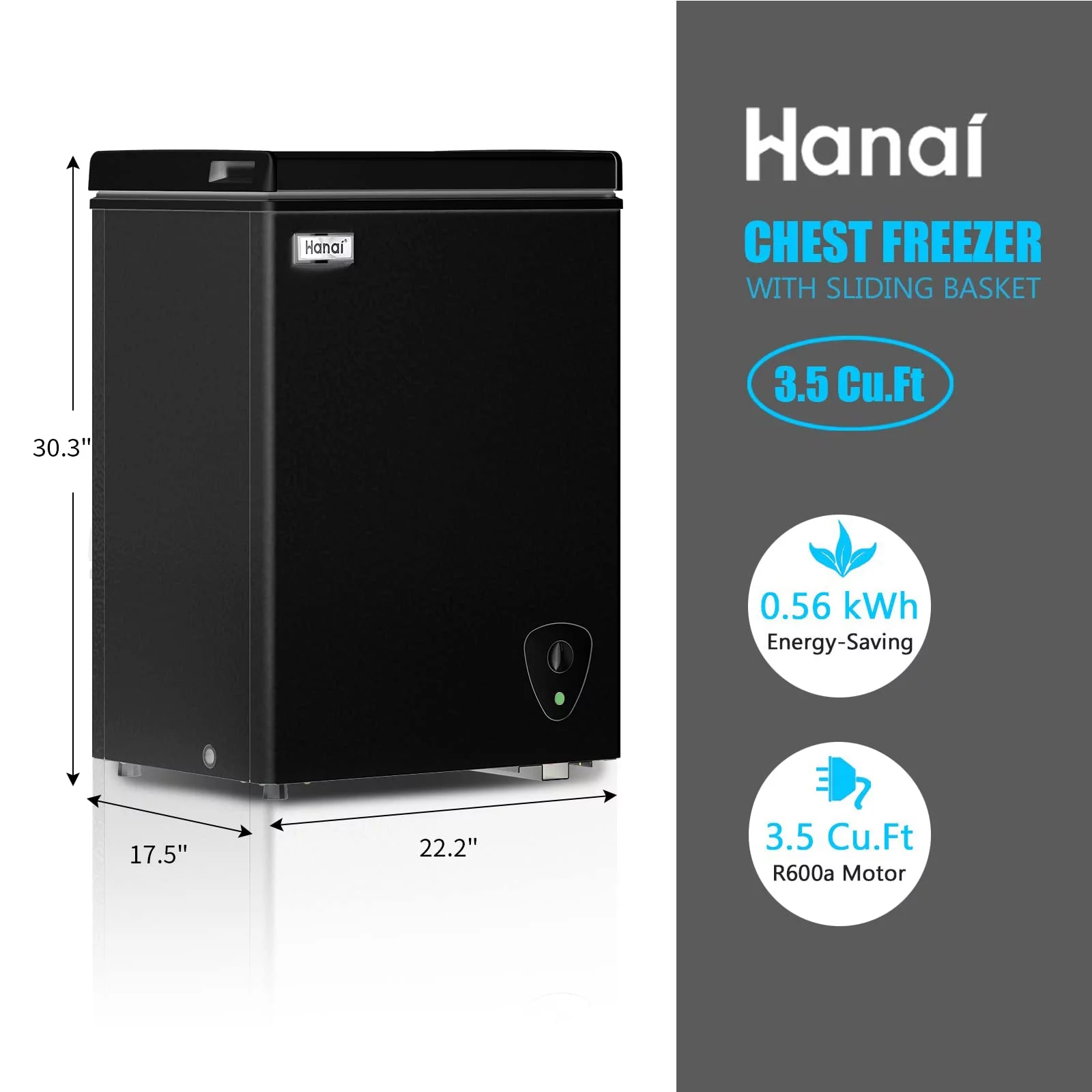 3.5 Cubic Chest Freezer, Compact Deep Freezer with Top Open Door and Removable Storage Basket, 7 Gears Temperature Control, Energy Saving