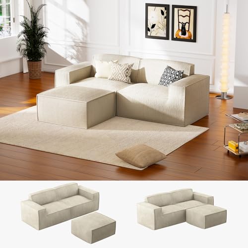 Marsail 142" Oversized Deep U Shaped Modular Sofa, Corduroy Cloud Couches with Deep Seats and High-Back Design