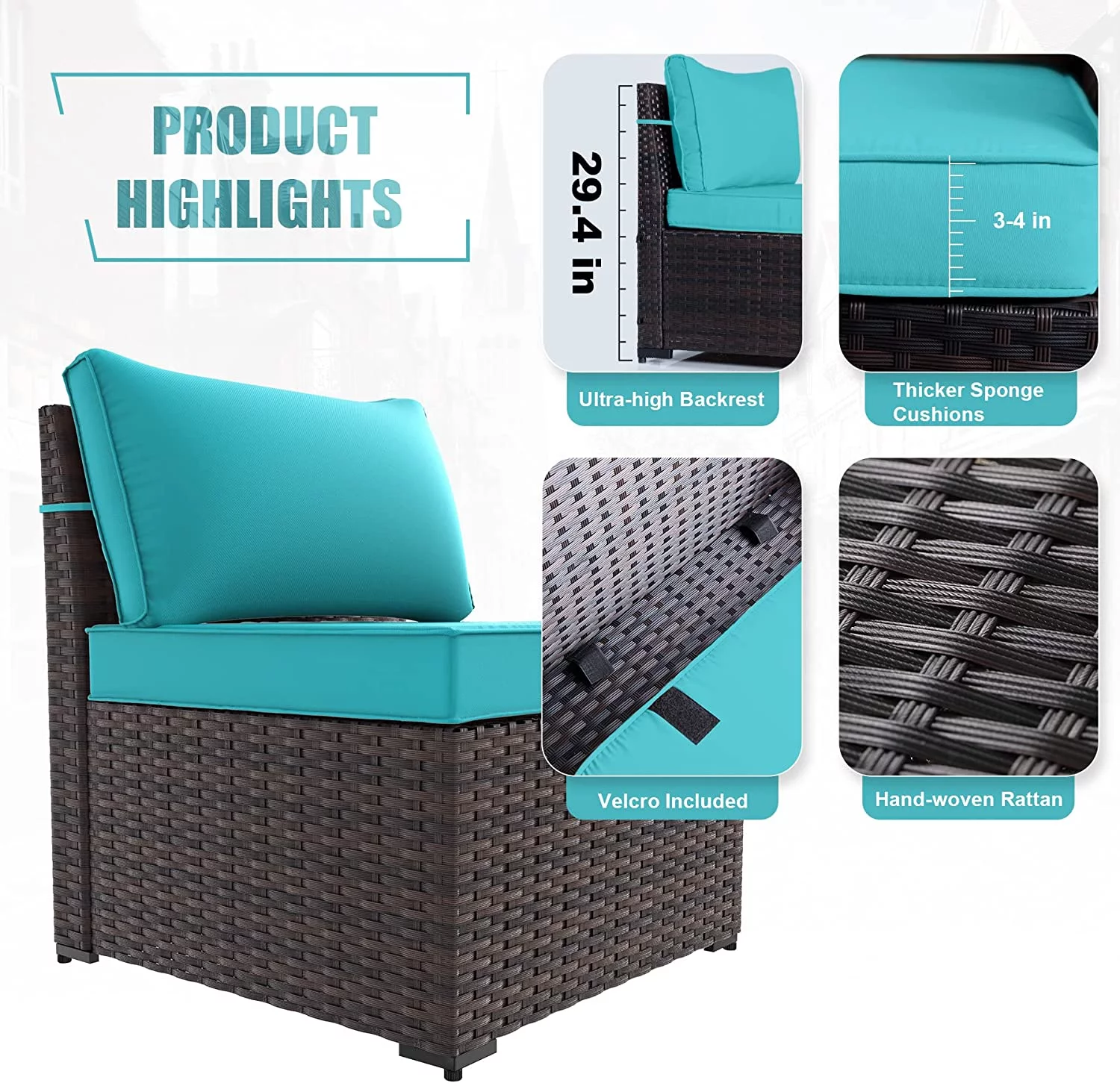 ALAULM Patio Furniture Sets 6 Pieces Patio Sectional Outdoor Furniture Patio Sofa Chairs Set All Weather PE Rattan Wicker Couch Conversation Set with