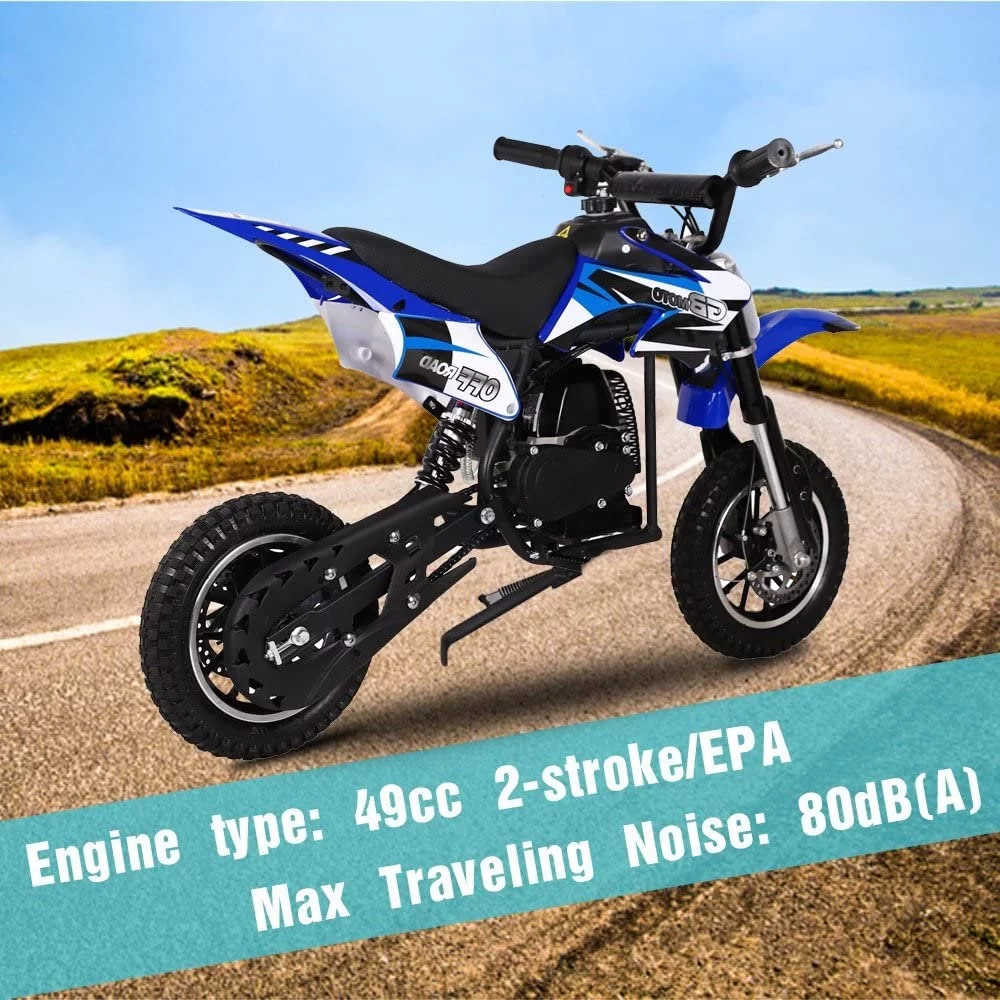 Kids Mini 50CC Gas Dirt Bike, 2 Stroke Ride on Bike with Off-Road Tire, Shocks, Pull Start, Oil Mixed Required, Support Up to 165lbs,Max Speed 20Mph